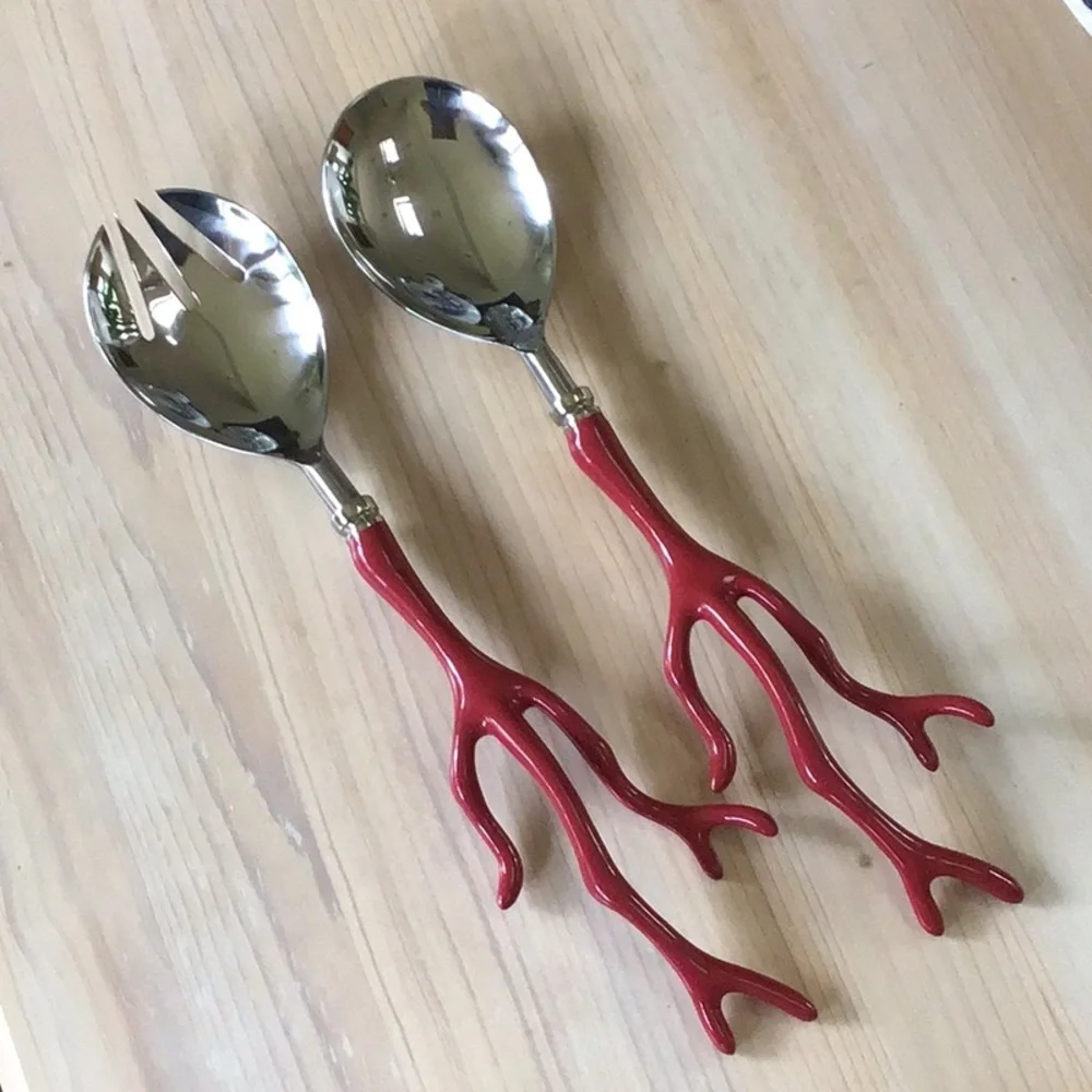 Pottery Barn Coral Serving Set Utensils Serveware Servers Spoon Spork Co…
